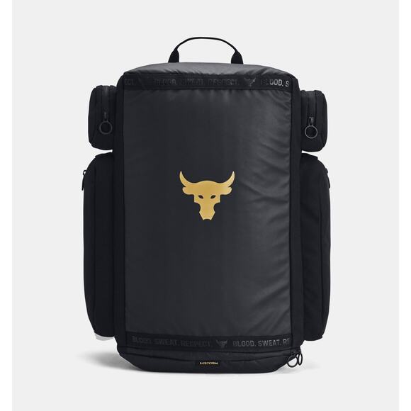 UA Under Armour Project Rock Duffle Backpack Bag Black Gold Gym 1376459-002 - Picture 1 of 10